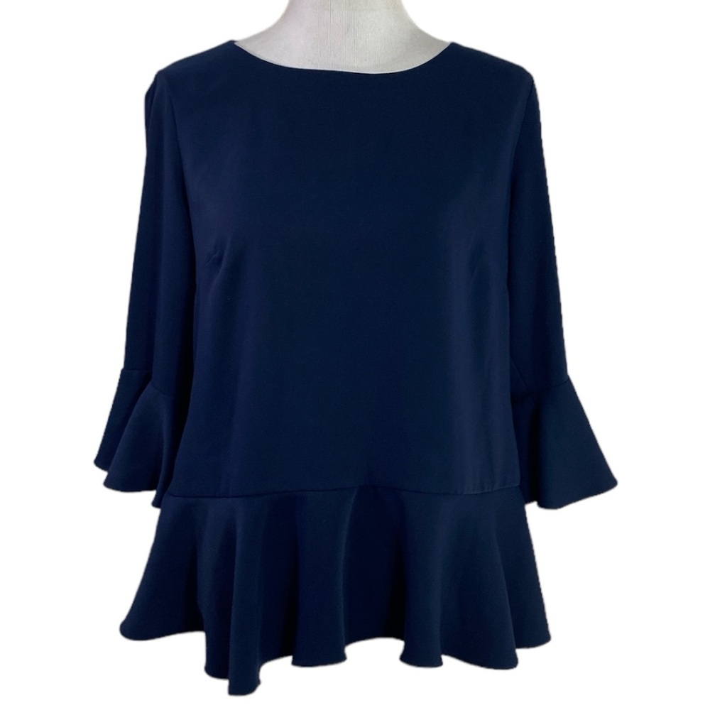 Sail To Sable Flutter Sleeve Peplum Top in Navy Size Large